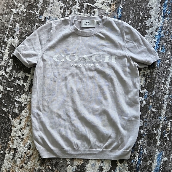 Coach New York logo short sleeve cashmere blend crew neck sweater